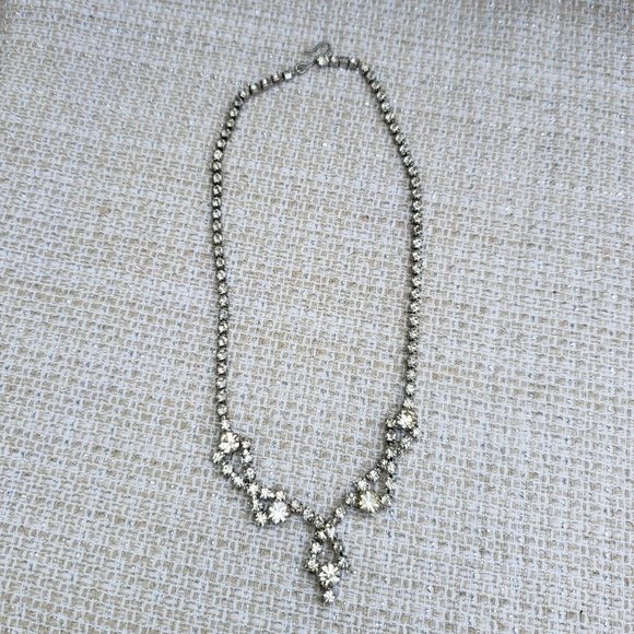Vintage Clear Rhinestone Swag Drop Necklace 15" Choker - Picture 5 of 8